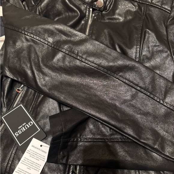 NWT- Current GUESS Women's Black Leather Jacket S small - fitted / biker jacket - Picture 8 of 12